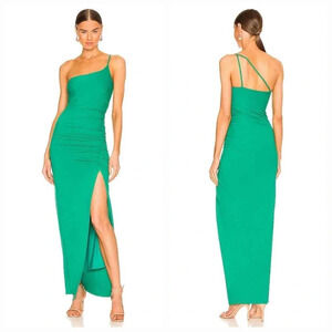 Lover and Friends Nami Maxi Dress in Seaglass Green Slit Ruched Size Small